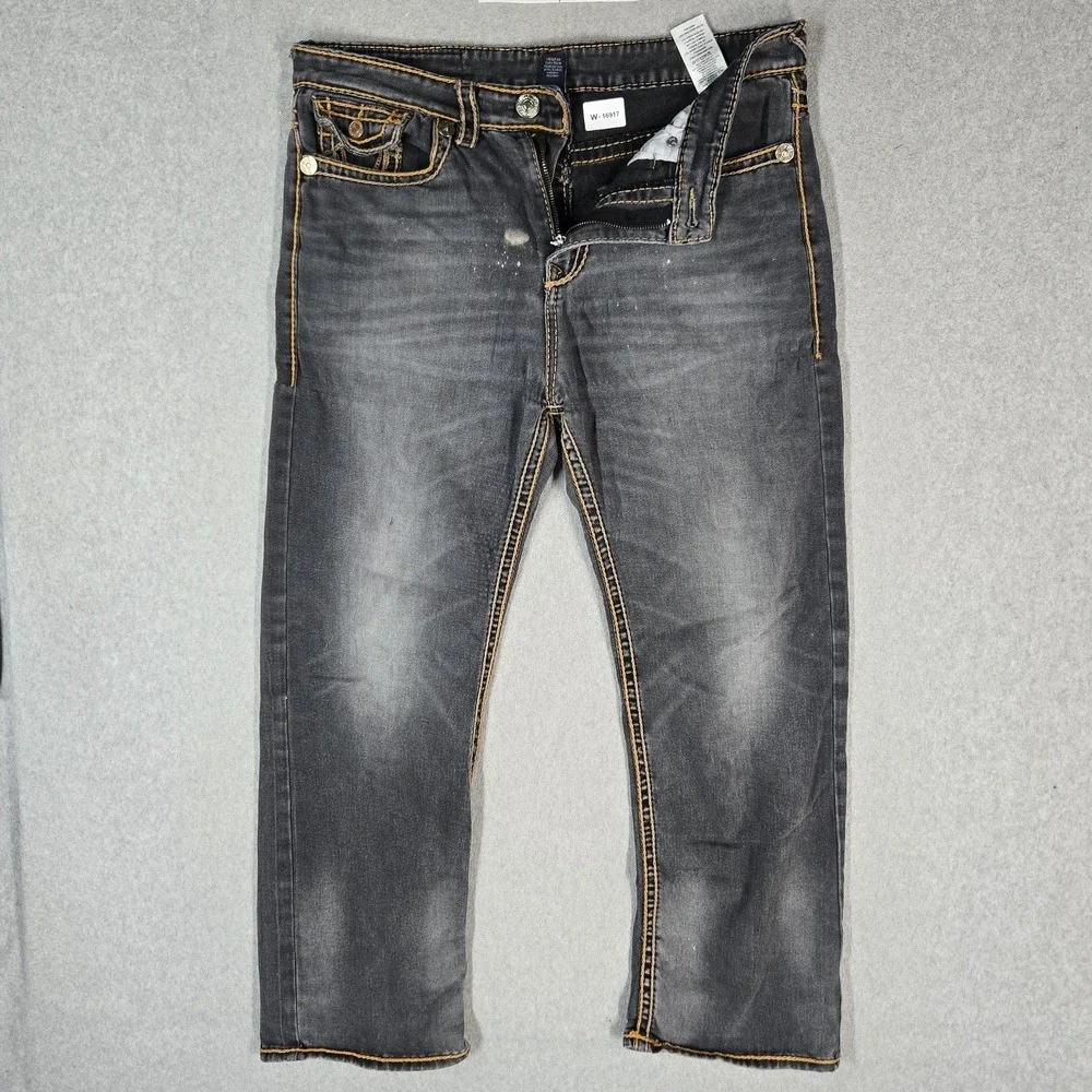 True Religion Men Jeans 36 Gray Denim Rocco Ricky Relaxed Straight Thick Stitch